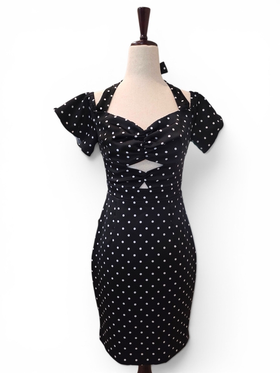 Dresses & Skirts - GUESS Black Polka Dot Mini Dress Vintage Style Sweetheart Cutout Bodycon XS
